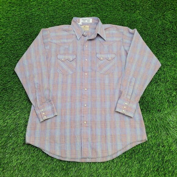 Vintage 80s Dee-Cee Western Pearl Snap Shirt XL 23x31 Plaid - Picture 1 of 12